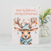 かわいい水の色メリーお洒落クリスマスのトナカイ シーズンカード (スタンド正面)