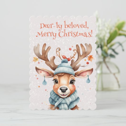 かわいい水の色メリーお洒落クリスマスのトナカイ シーズンカード (スタンド正面)