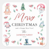 かわいい水の色メリーパーソナライズされたクリスマス スクエアシール (正面)