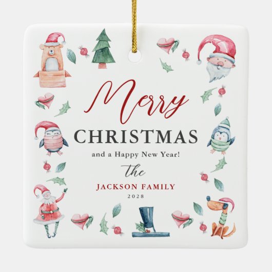 かわいい水の色メリーパーソナライズされたクリスマス セラミックオーナメント (裏面)