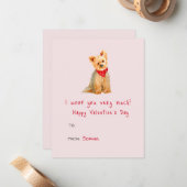 かわいい水の色ヨークシャーテリアドッグバレンタインデー ノートカード (正面/裏面インサイチュ)