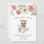 かわいい水の色ラクーン冬の赤ちゃんシャワー サンキューカード (正面)