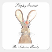 かわいい水の色ラビットバニーハレイースターフローラ スクエアシール (正面)