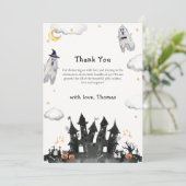 かわいい水の色リトルブー幽霊ハウスベビーシャワー サンキューカード (スタンド正面)