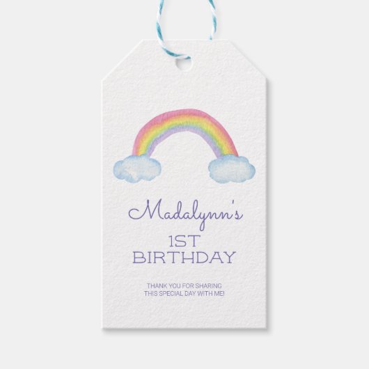 かわいい水の色レインボーアンドクラウド誕生日 ギフトタグ (正面)