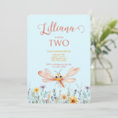 かわいい水の色ワイルドフラワードラゴンフライ女の子誕生日 招待状 (スタンド正面)