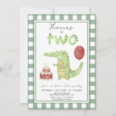 かわいい水の色ワニ2つの誕生日パーティー 招待状 (正面)