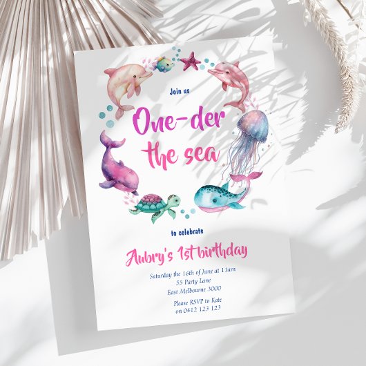 かわいい水の色ワンダーザシー1st誕生日 招待状