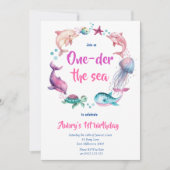 かわいい水の色ワンダーザシー1st誕生日 招待状 (正面)