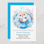 かわいい水の色ワンダーランドオッターボーイ赤ちゃんシャワー 招待状 (正面/裏面)