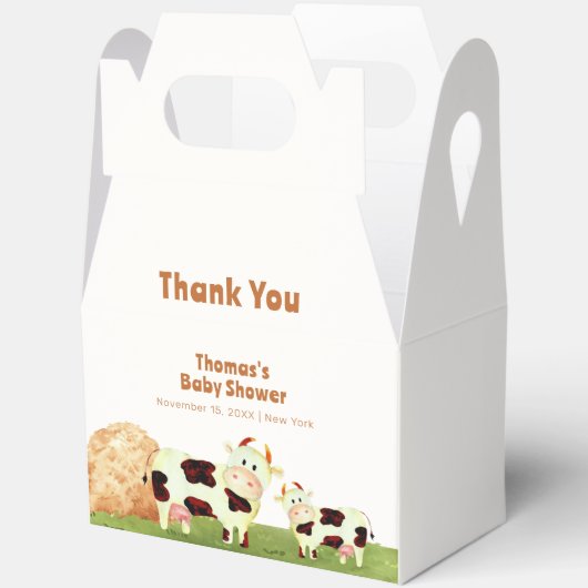 かわいい水の色神聖な牛の家族ファームベイビーシャワー フェイバーボックス (見開き)