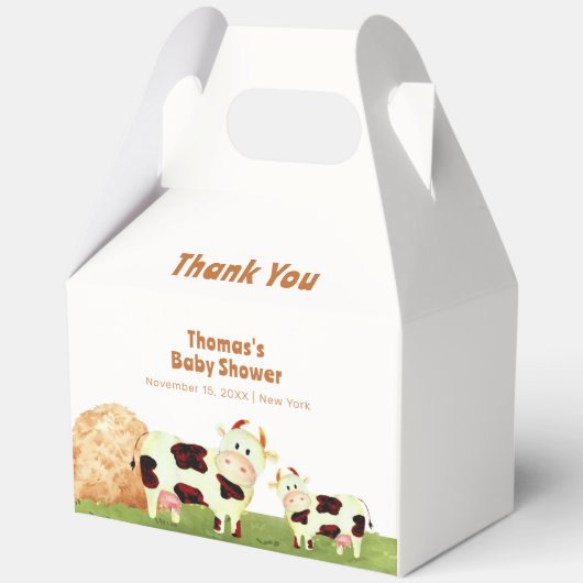 かわいい水の色神聖な牛の家族ファームベイビーシャワー フェイバーボックス (裏面)