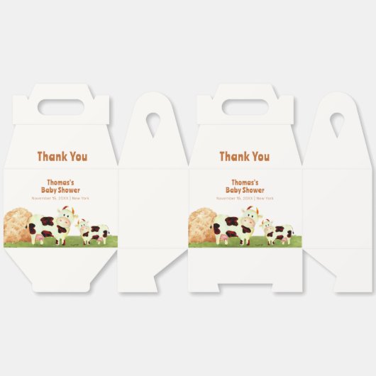 かわいい水の色神聖な牛の家族ファームベイビーシャワー フェイバーボックス (見開き)