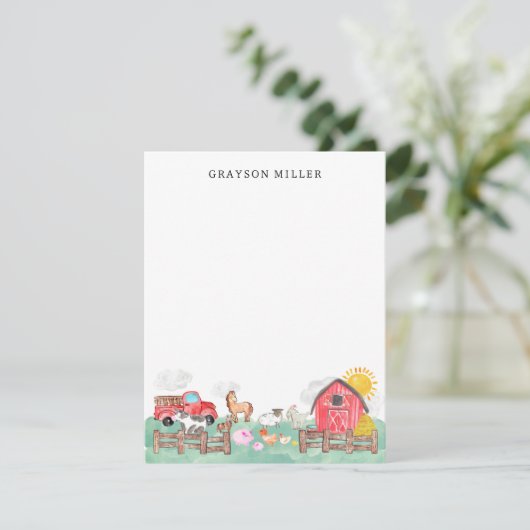 かわいい水の色素朴納屋周囲の庭ファーム動物キッズ サンキューカード (スタンド正面)