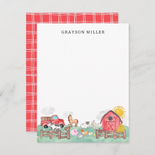 かわいい水の色素朴納屋周囲の庭ファーム動物キッズ ノートカード (正面/裏面)