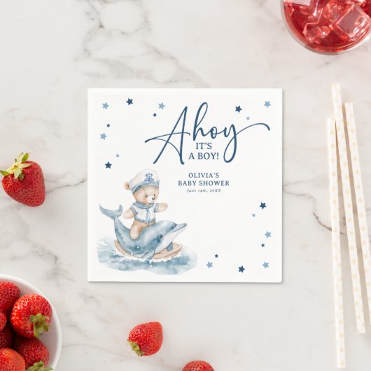 かわいい水の色航海の男の子シャワー スタンダードカクテルナプキン (インサイチュ)