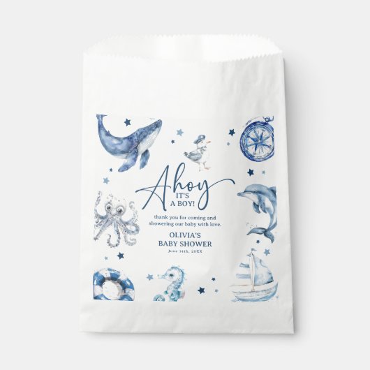 かわいい水の色航海の男の子シャワー フェイバーバッグ (正面)