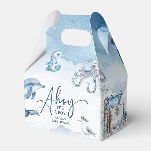 かわいい水の色航海の男の子シャワー フェイバーボックス (裏面サイド)
