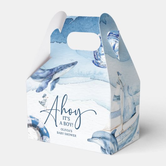 かわいい水の色航海の男の子シャワー フェイバーボックス (正面サイド)