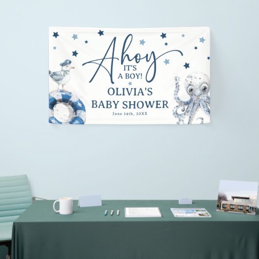 かわいい水の色航海の男の子シャワー 横断幕 (トレードショー)