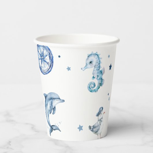 かわいい水の色航海の男の子シャワー 紙コップ (裏面)