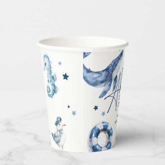 かわいい水の色航海の男の子シャワー 紙コップ (右)