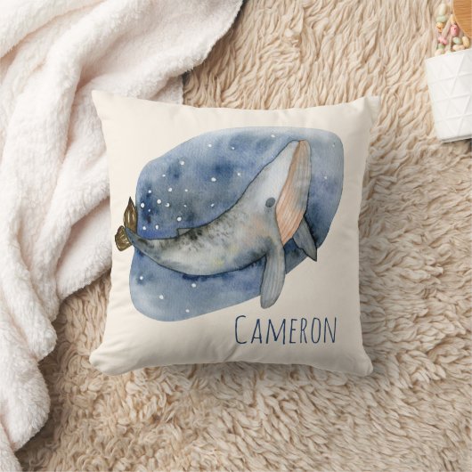 かわいい水の色鯨航海のの青パーソナライズされた色 クッション (ブランケット)