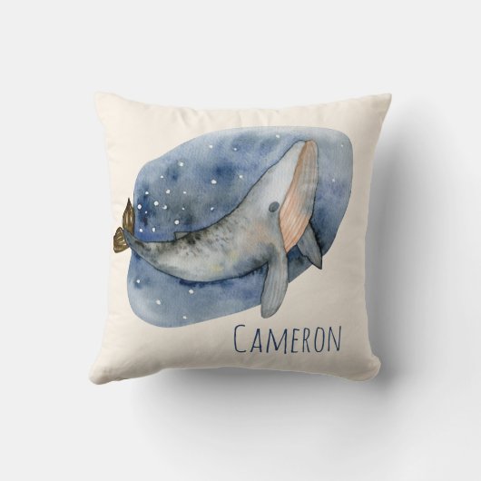 かわいい水の色鯨航海のの青パーソナライズされた色 クッション (裏面)