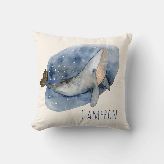 かわいい水の色鯨航海のの青パーソナライズされた色 クッション (正面)
