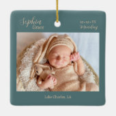 かわいい水の色鹿ベビー誕生統計と写真 セラミックオーナメント (裏面)