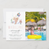 かわいい水の色Axolotl誕生日パーティー写真の招待 招待状 (正面)