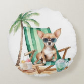 かわいい水の色CHIHUAHUA犬のビーチ ラウンドクッション (裏面)