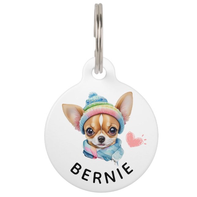 かわいい水の色Chihuahua犬、名前、電話、引用文 ペット　ネームタグ (正面)