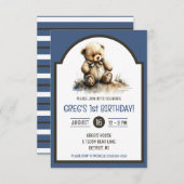 かわいい水の色Tedクマ誕生日パーティー 招待状 (正面/裏面)