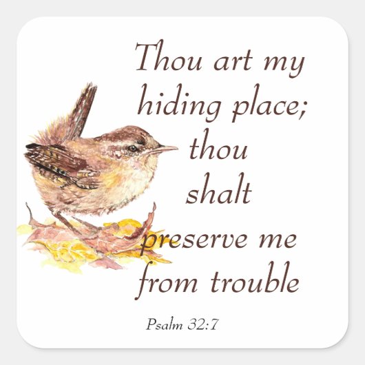 かわいい水の色Wren鳥のバイブル聖なる書物、 経典Ps 32:7 スクエアシール (正面)