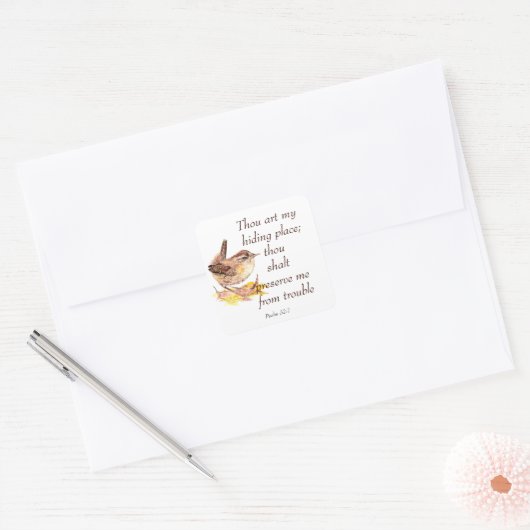 かわいい水の色Wren鳥のバイブル聖なる書物、 経典Ps 32:7 スクエアシール (封筒)