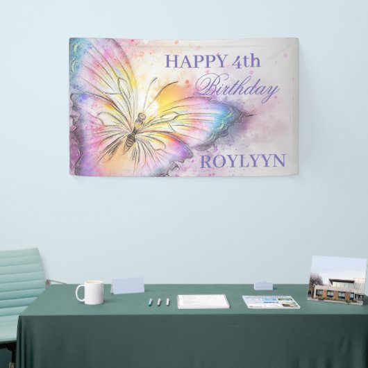 かわいい水カラフル彩蝶の誕生パーティー 横断幕 (トレードショー)