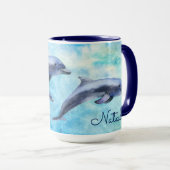 かわいい水パーソナライズされた彩イルカ マグカップ (正面右)
