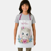かわいい水モダン色ふくろうパーソナライズされた子の名前 エプロン (インサイチュ)