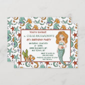 かわいい水上人魚の誕生日パーティーの招待状 招待状 (正面/裏面)