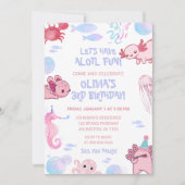 かわいい水中アクソロトルキッズピンクおもしろい誕生日 招待状 (正面)