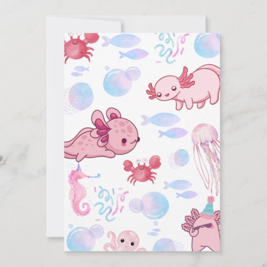 かわいい水中アクソロトルキッズピンクおもしろい誕生日 招待状 (裏面)