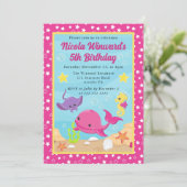 かわいい水中クジラの子供の誕生日 招待状 (スタンド正面)