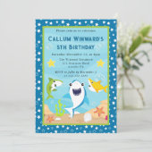 かわいい水中サメの子供の誕生日 招待状 (スタンド正面)