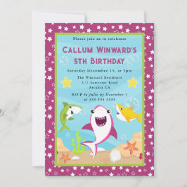 かわいい水中サメ子供の誕生日 招待状