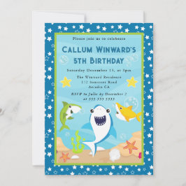 かわいい水中サメ子供の誕生日 招待状