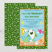 かわいい水中サメ子供の誕生日 招待状 (正面/裏面)