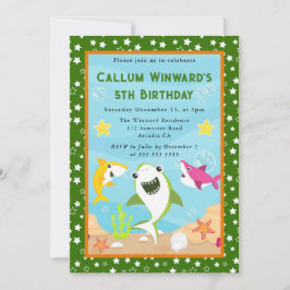かわいい水中サメ子供の誕生日 招待状