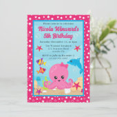かわいい水中タコの子供の誕生日 招待状 (スタンド正面)