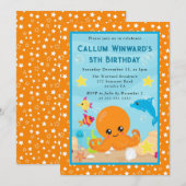 かわいい水中タコの子供の誕生日 招待状 (正面/裏面)